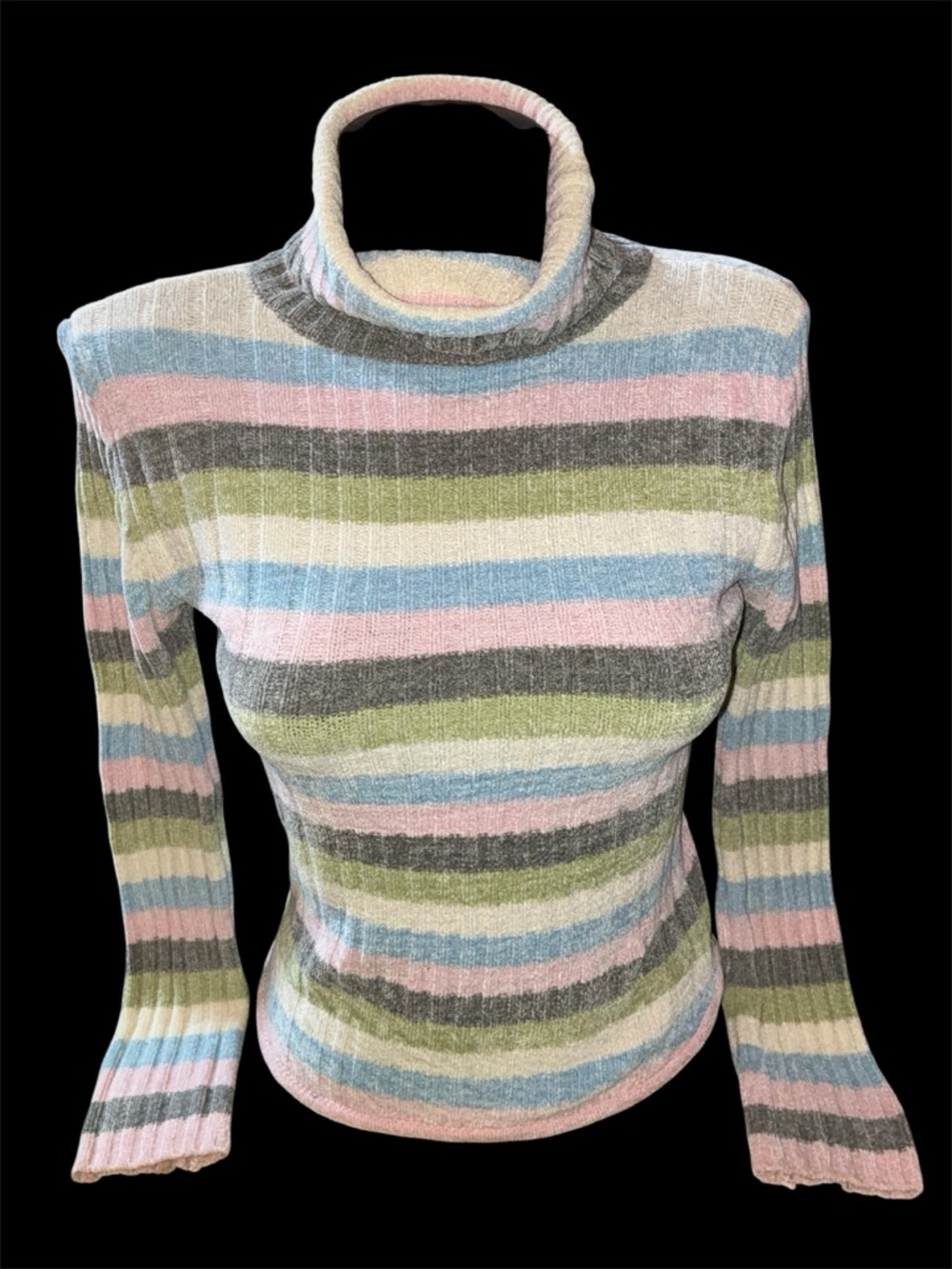 Pastel Striped Turtleneck Sweater - Pink, Blue & Green